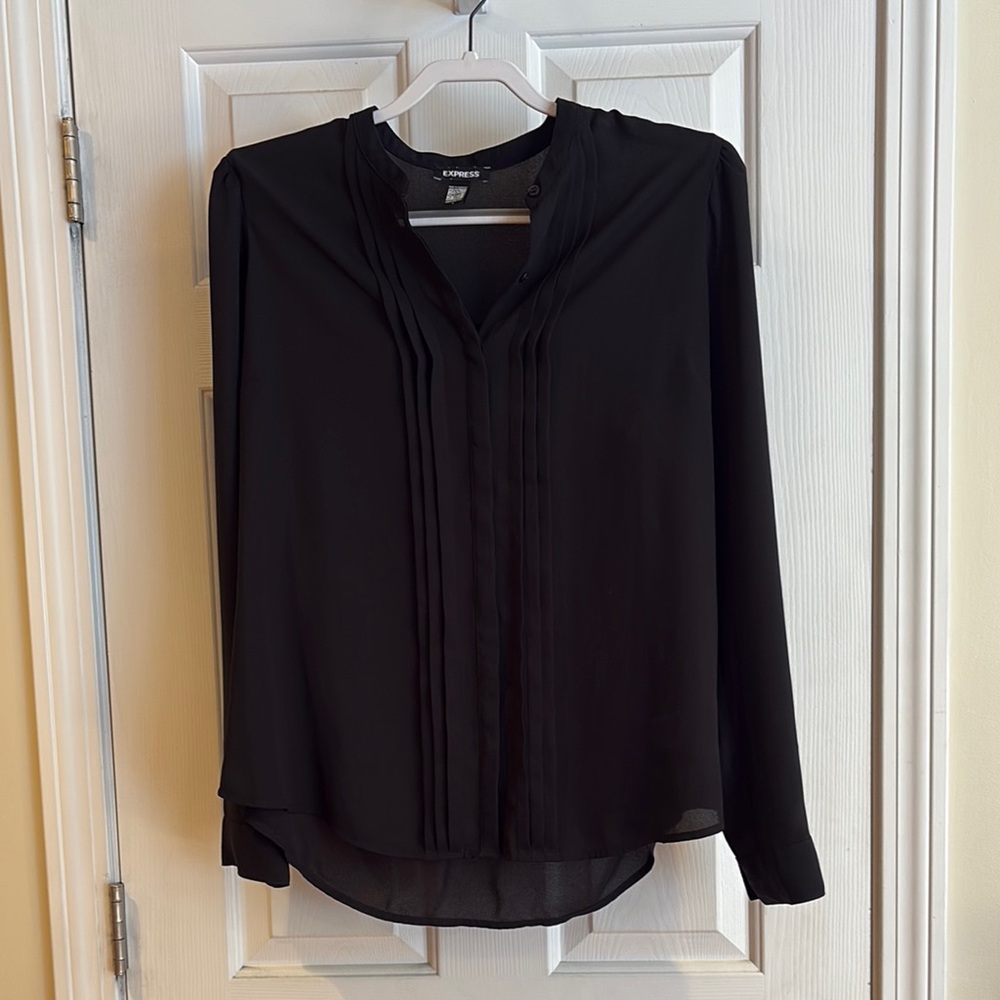 Express Black Pleated Long Sleeve Blouse